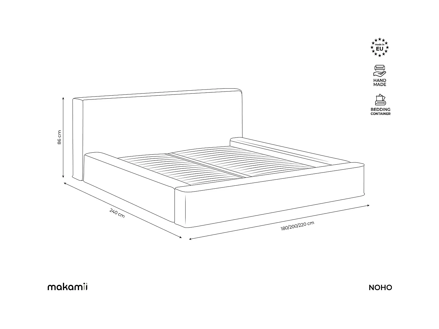 Polsterbed mit Stauraum - 200 x 240 - Strukturstoff - Hellgrau - NOHO