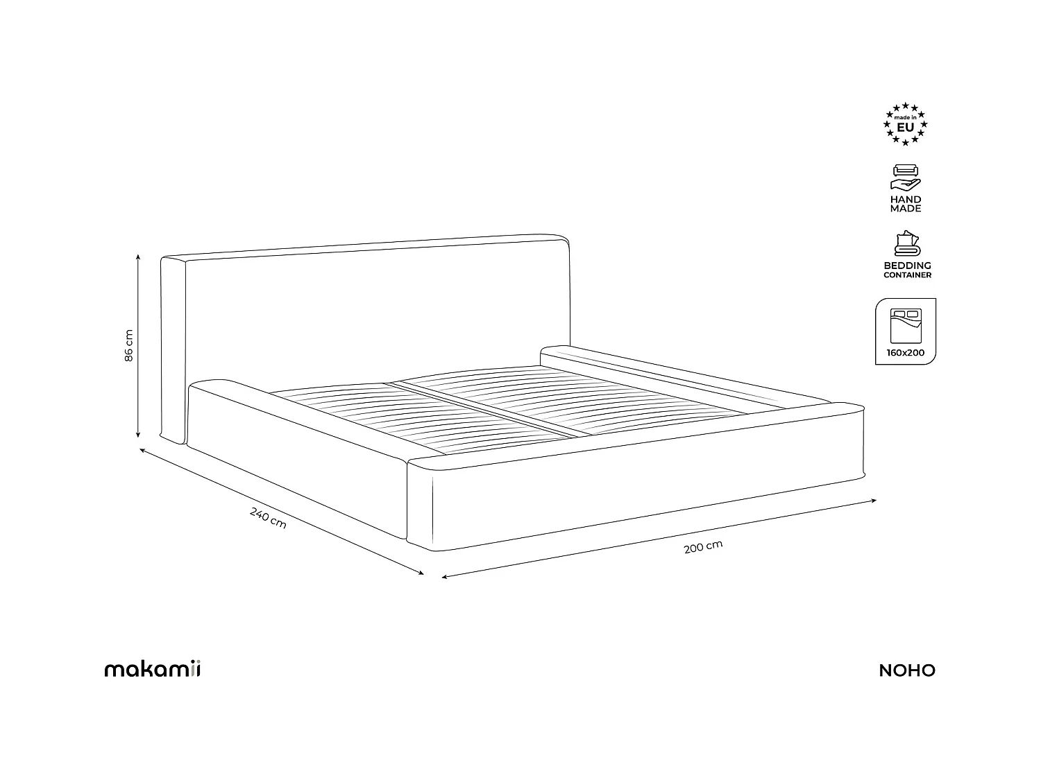 Polsterbed mit Stauraum - 200 x 240 - Strukturstoff - Hellgrau - NOHO