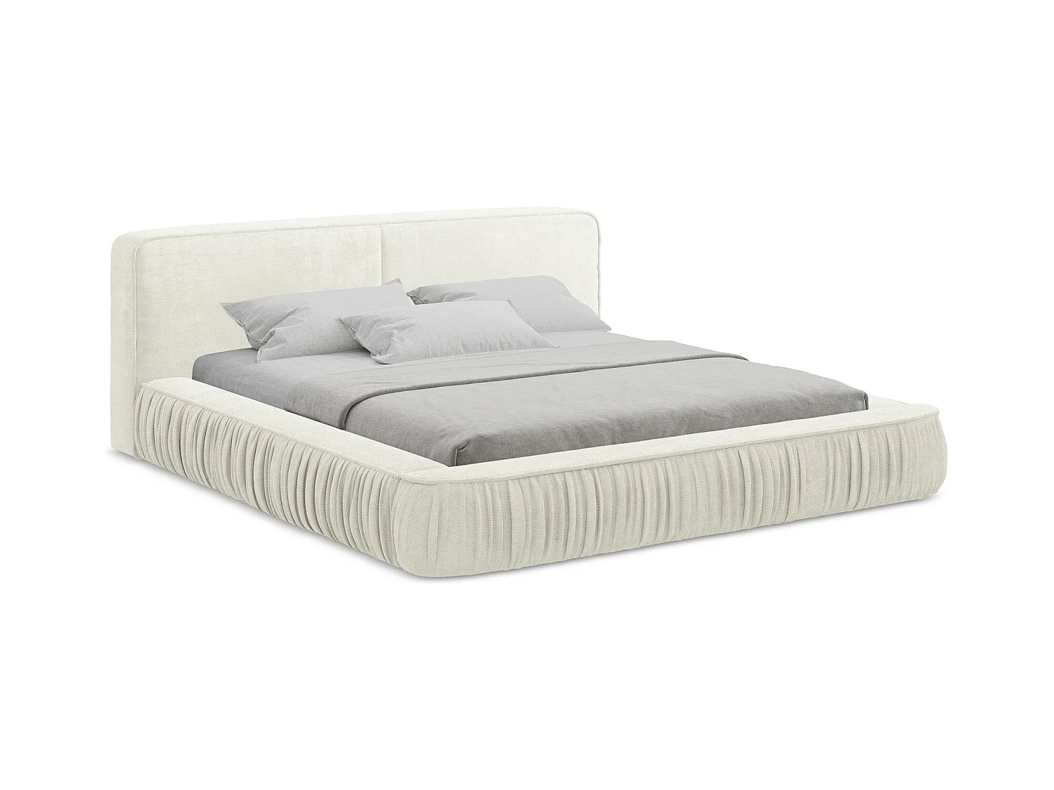 Polsterbed mit Stauraum - 198 x 238 - Chenille - Weiß - KEONI