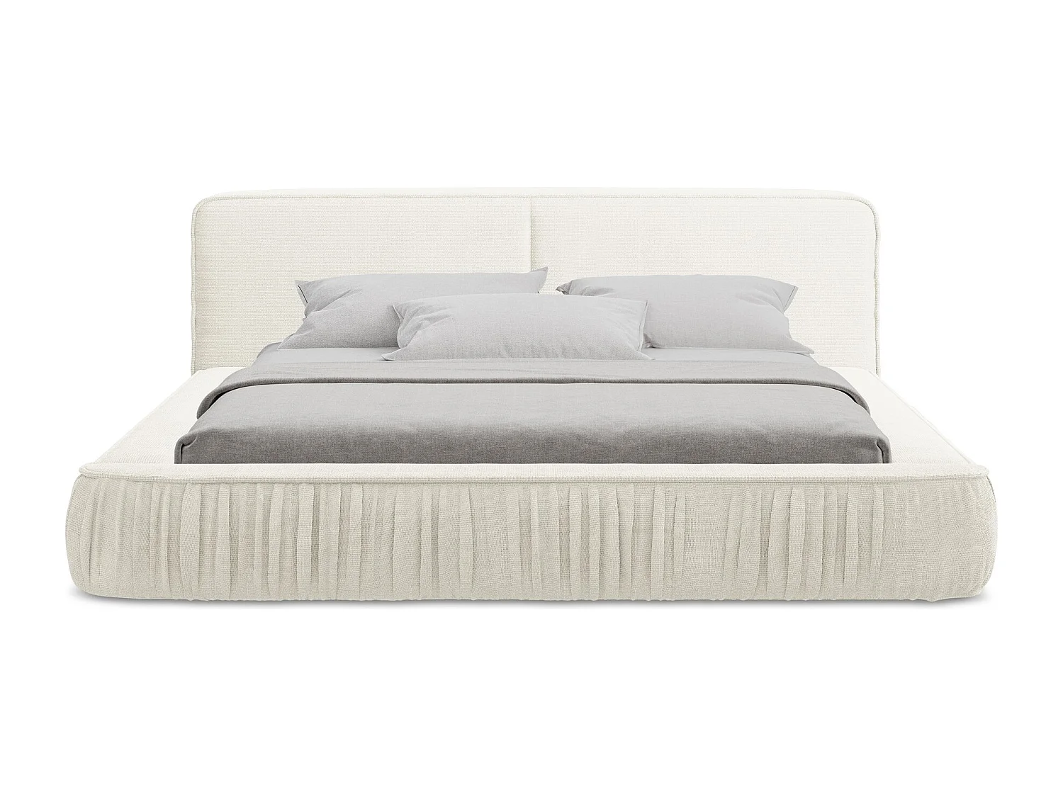 Cama com espaço de arrumação 160x200 cm em tecido chenille - branco - KEONI