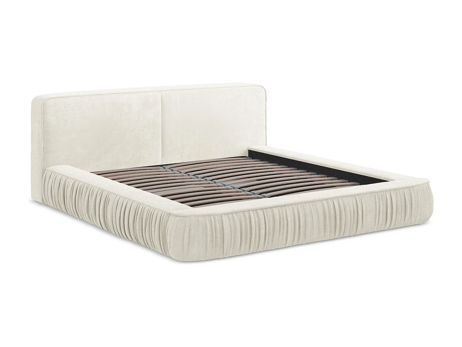 Cama com espaço de arrumação 160x200 cm em tecido chenille - branco - KEONI