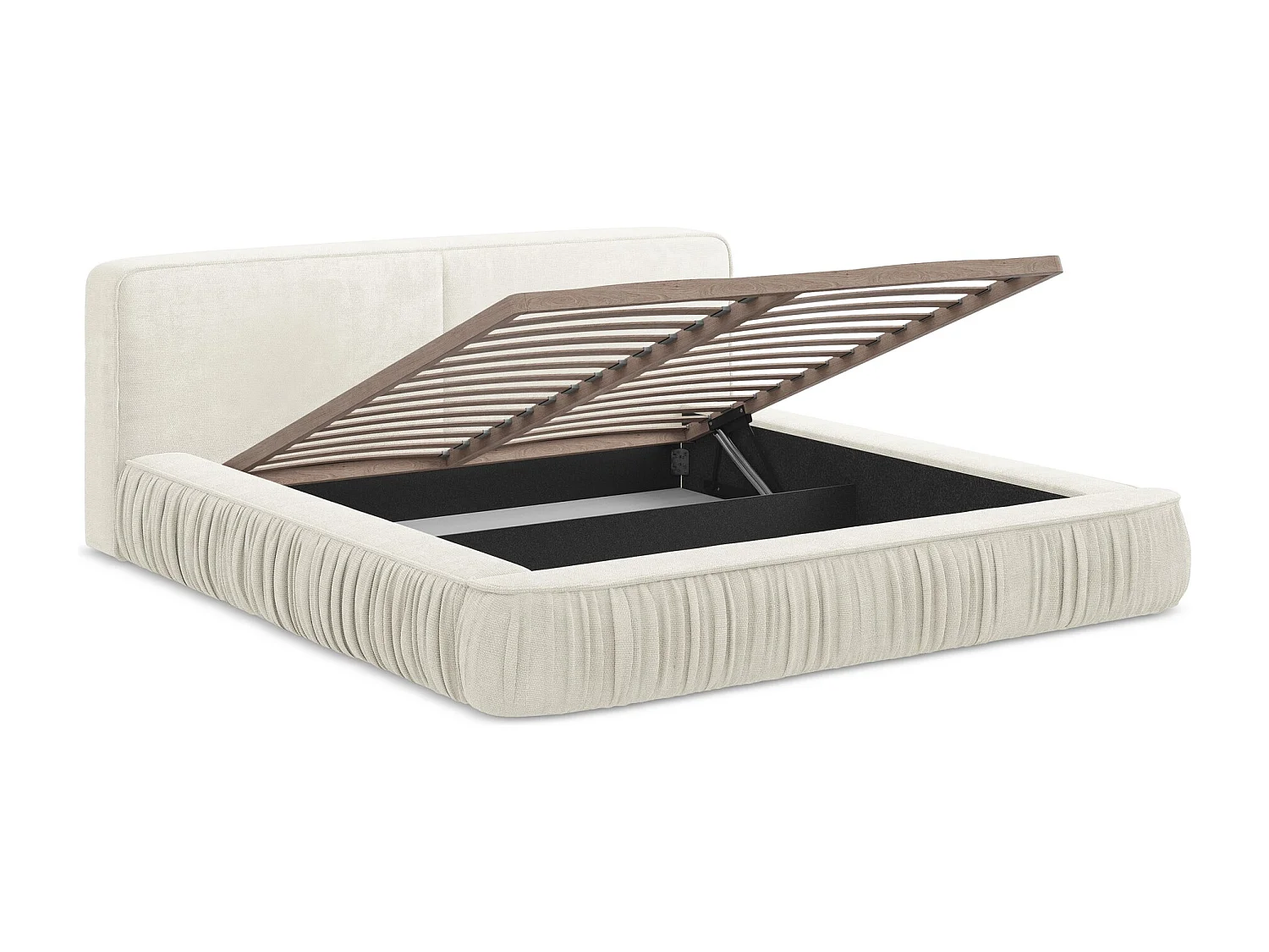 Cama com espaço de arrumação 160x200 cm em tecido chenille - branco - KEONI