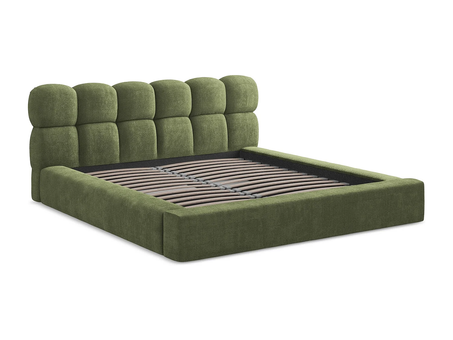Lit rembourré avec rangement 220 x 240 - en Chenille - vert - KAHU
