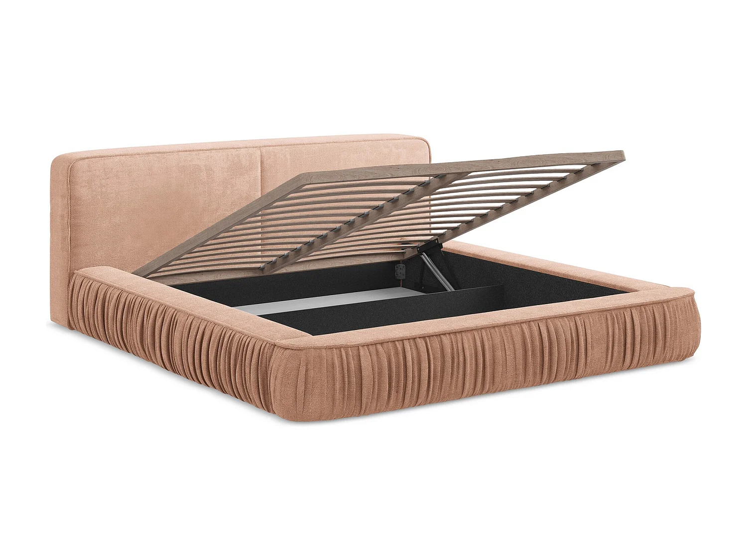 Lit rembourré avec rangement 178 x 238 - en Chenille - pêche - KEONI