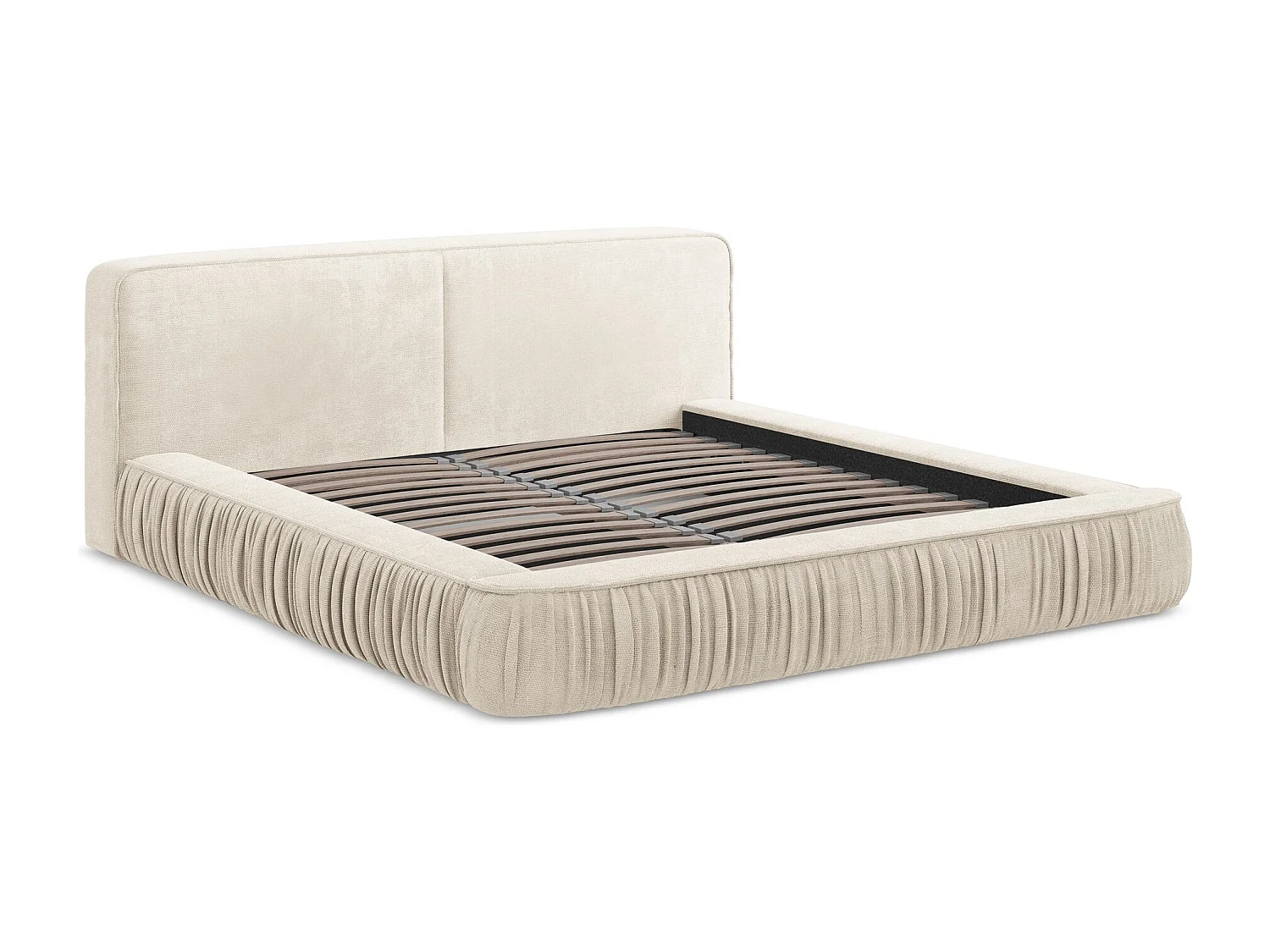 Polsterbed mit Stauraum - 218 x 238 - Chenille - Hell beige - KEONI
