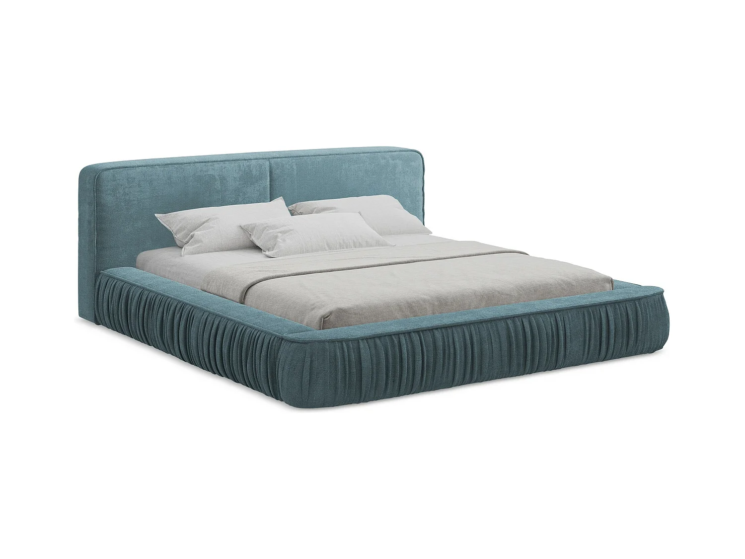 Polsterbed mit Stauraum - 198 x 238 - Chenille - Jeans - KEONI