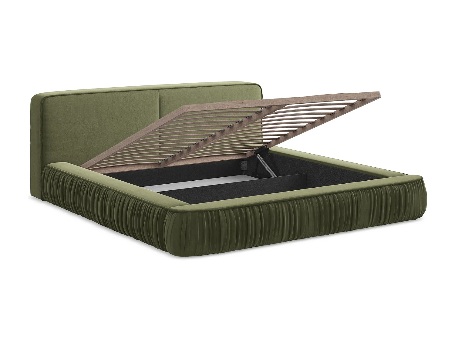 Lit rembourré avec rangement 218 x 238 - en Samt - olive - KEONI