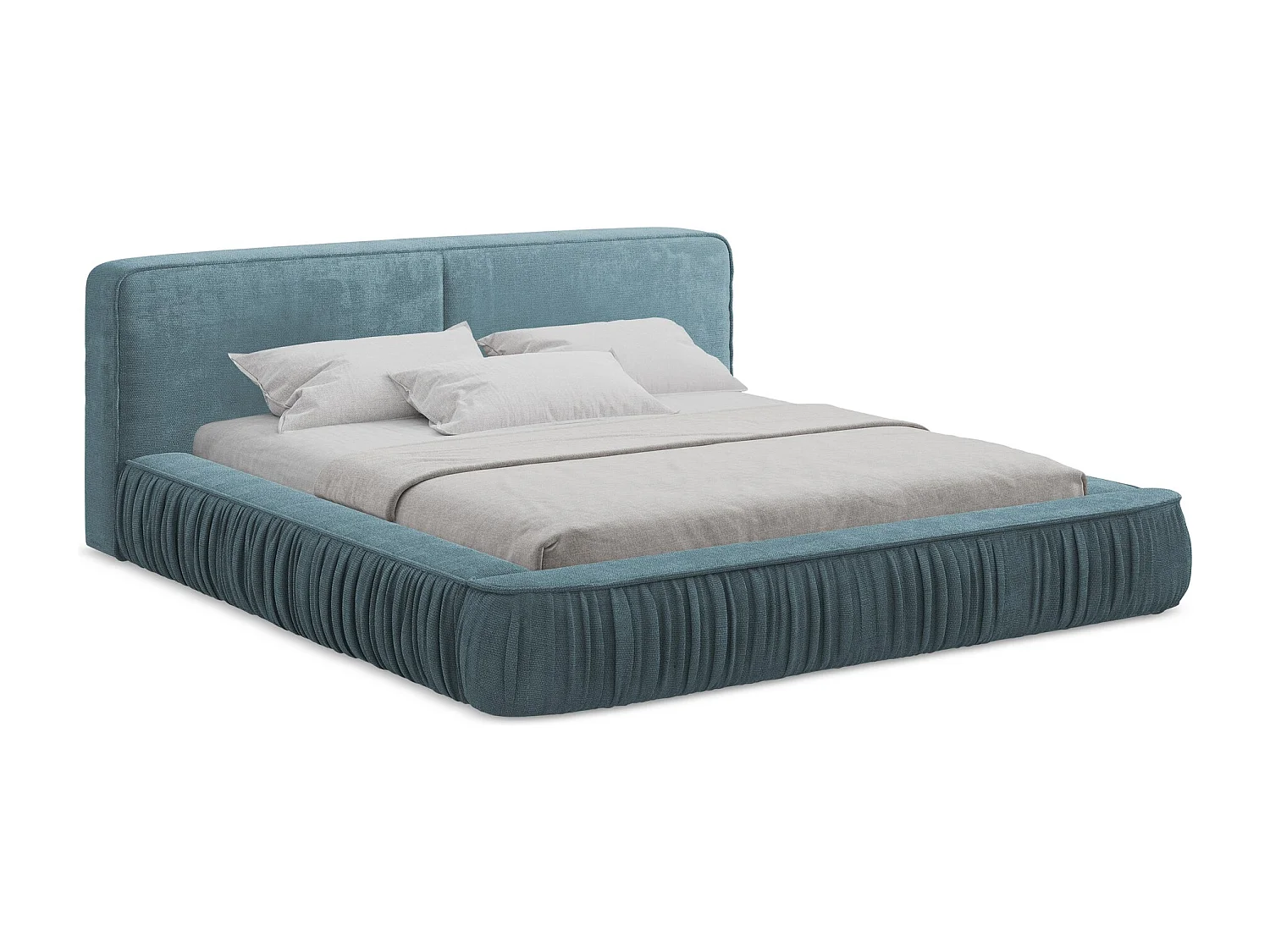 Lit rembourré avec rangement 178 x 238 - en Chenille - jeans - KEONI