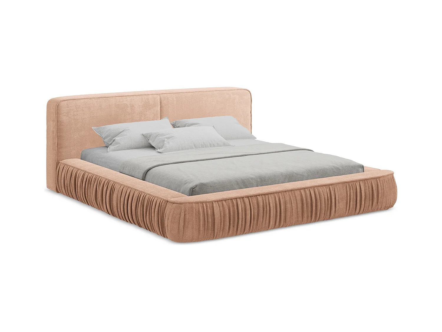 Cama con almacenaje de tela chenilla - 160x200 cmKEONI - durazno - KEONI