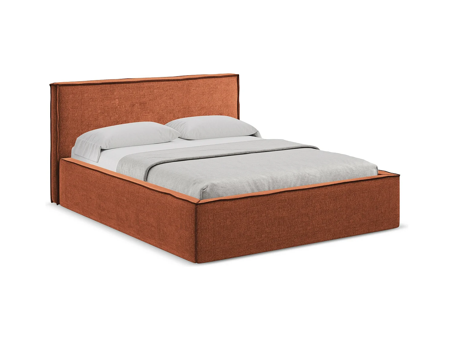 Lit rembourré avec rangement - 200 x 228 - en Chenille - terre cuite - ANANI