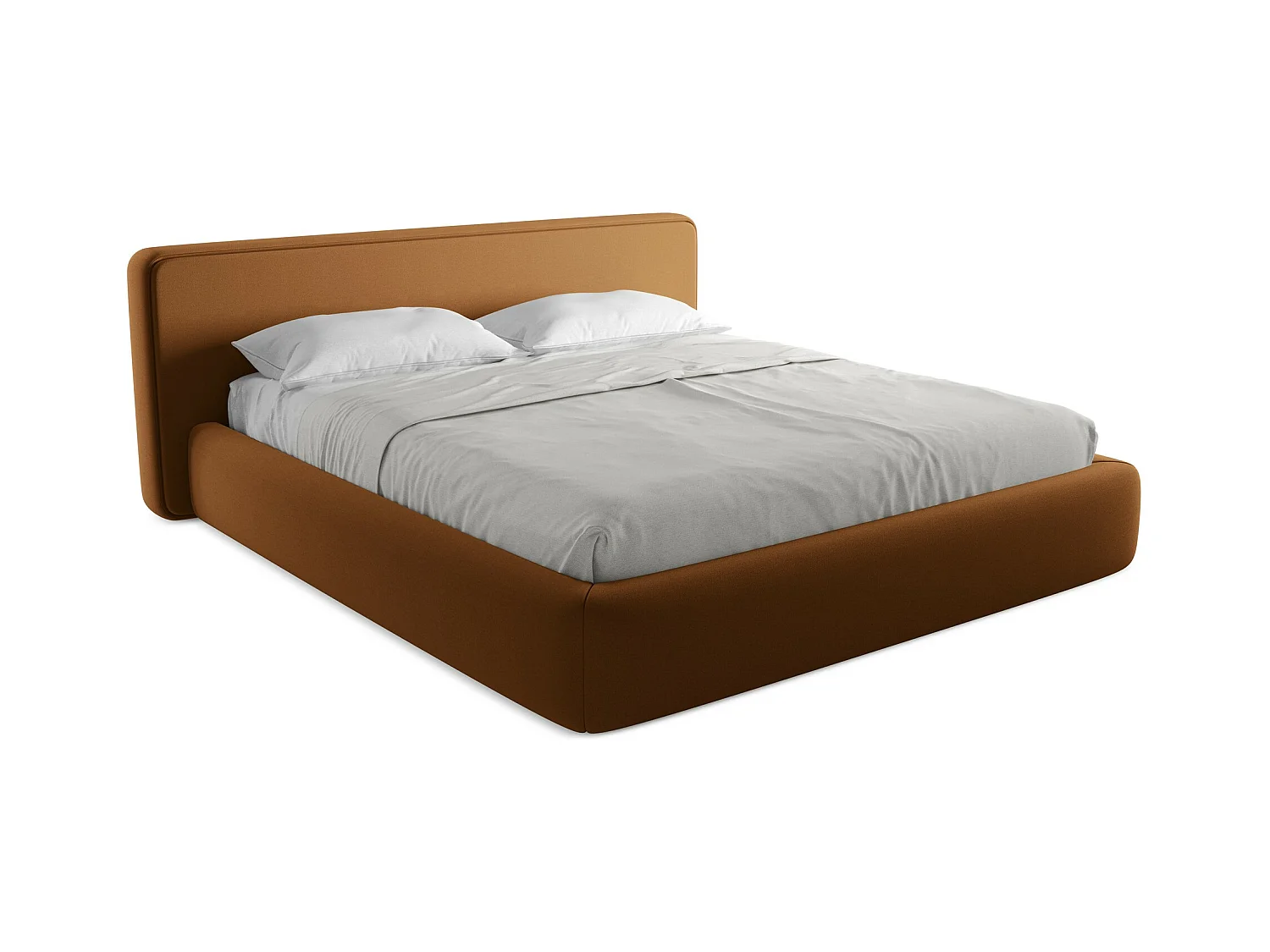 Lit rembourré avec rangement 220 x 225 - en Bouclé - terre cuite - KIANA