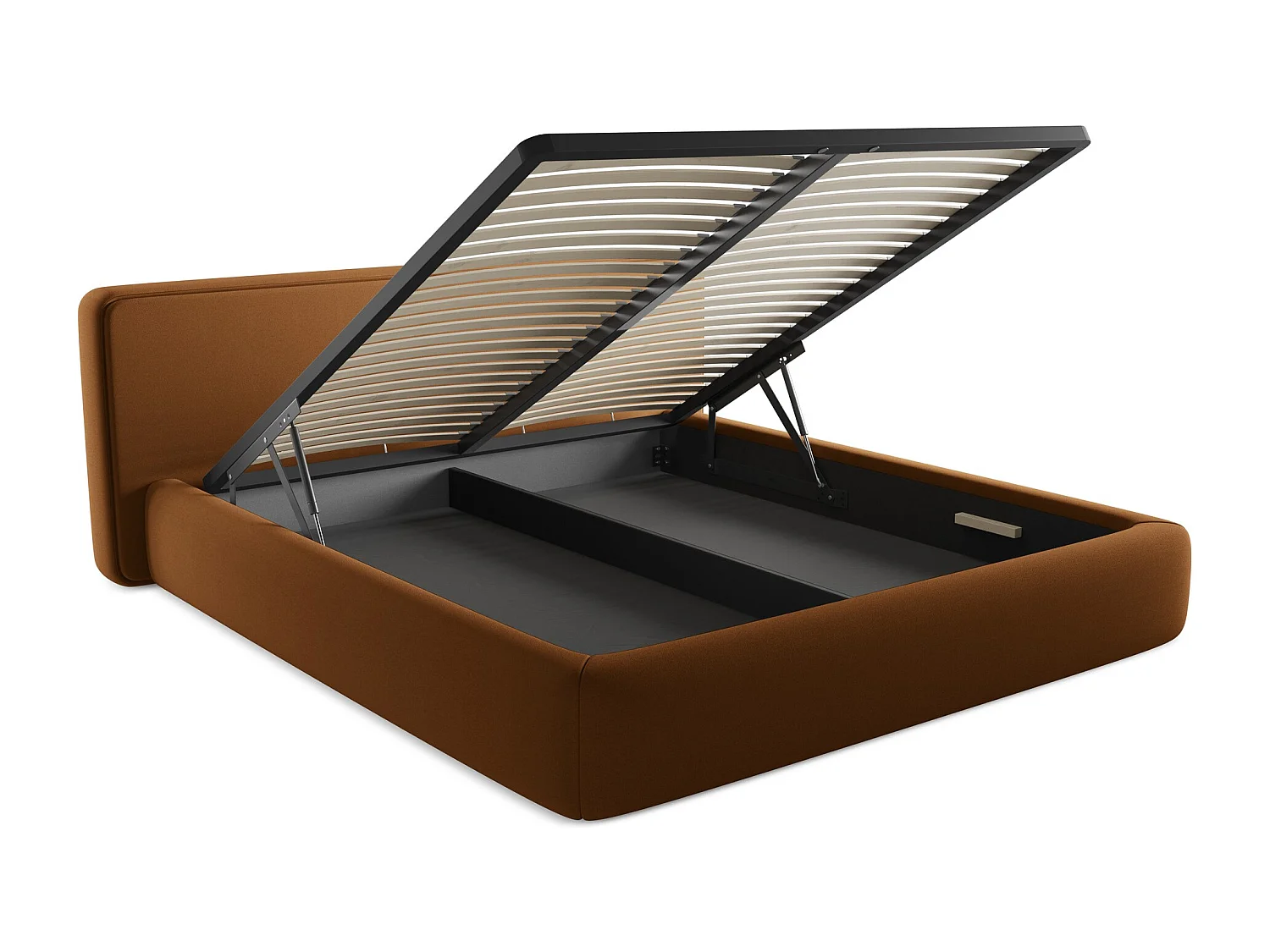 Polsterbed mit Stauraum - 220 x 225 - Bouclé - Terrakotta - KIANA