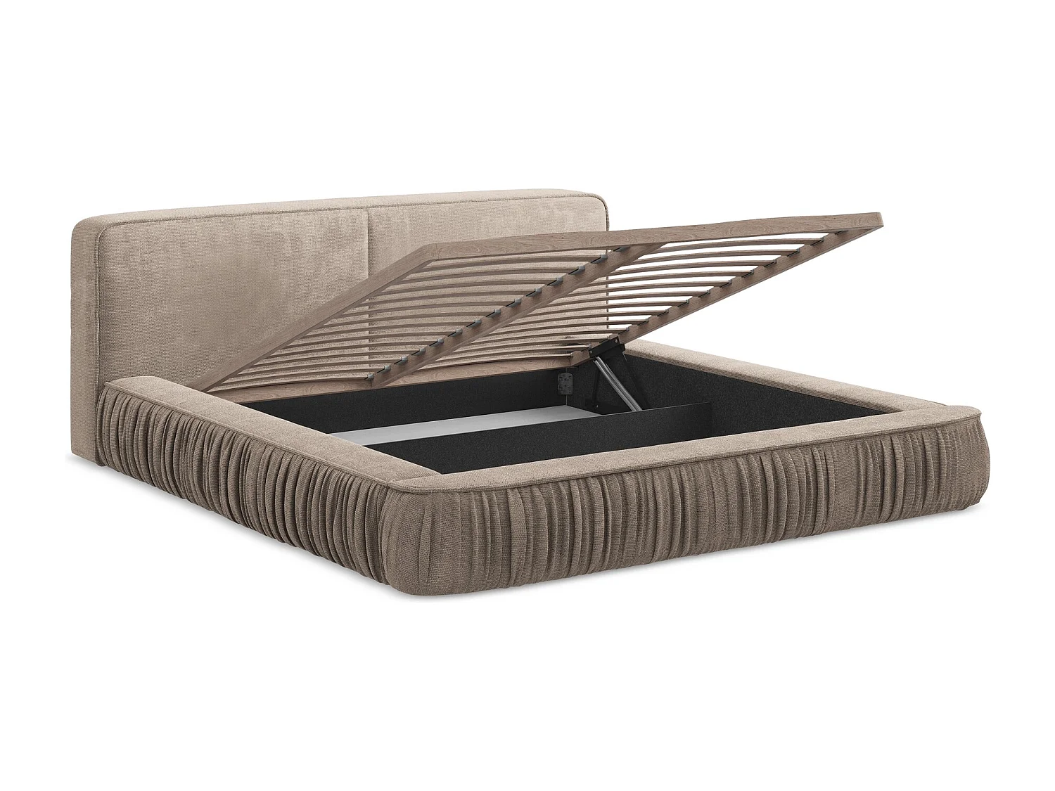 Lit rembourré avec rangement 198 x 238 - en Chenille - beige foncé - KEONI