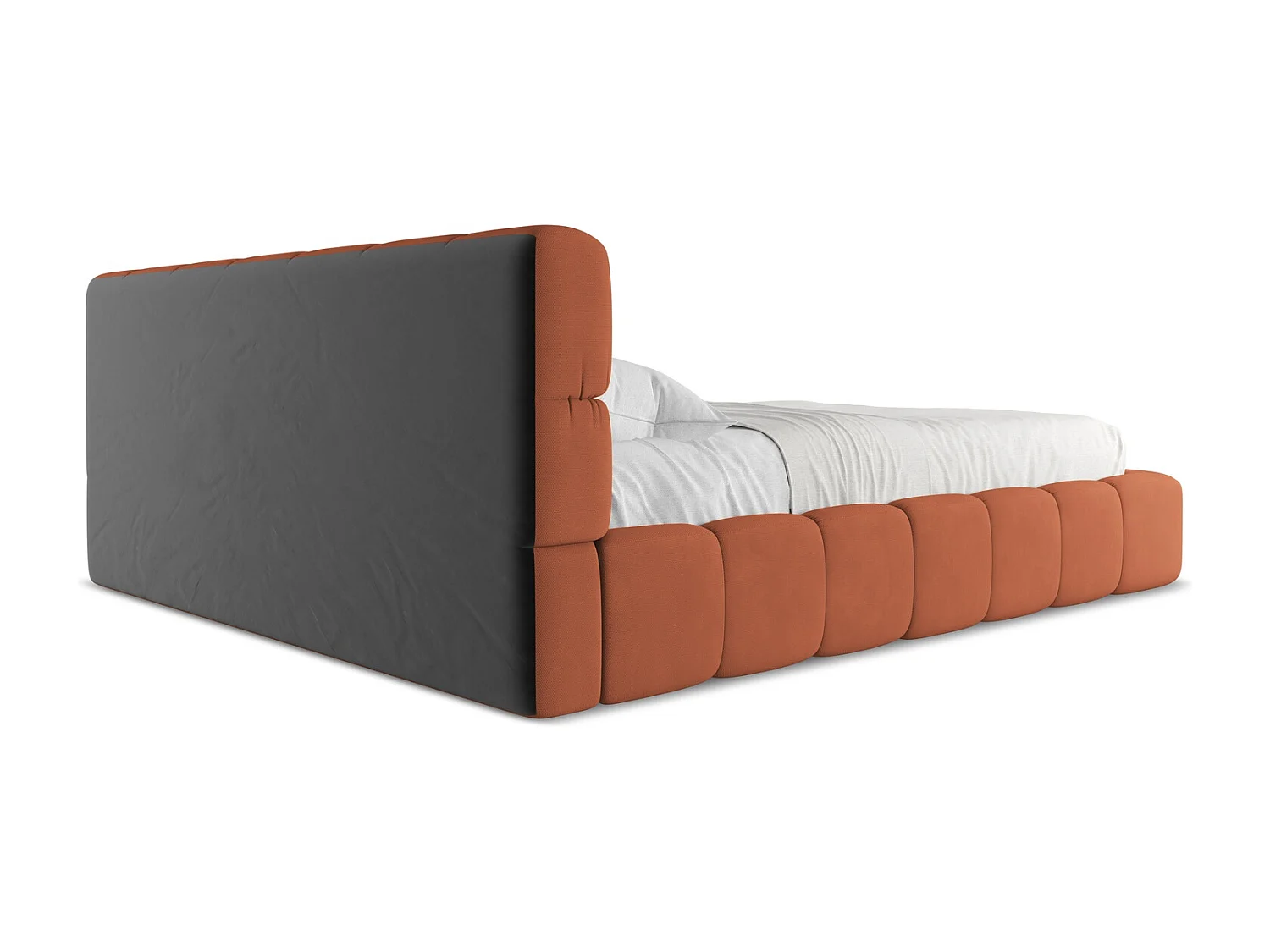 Lit rembourré avec rangement 200 x 228 - en Chenille - terre cuite - NALU