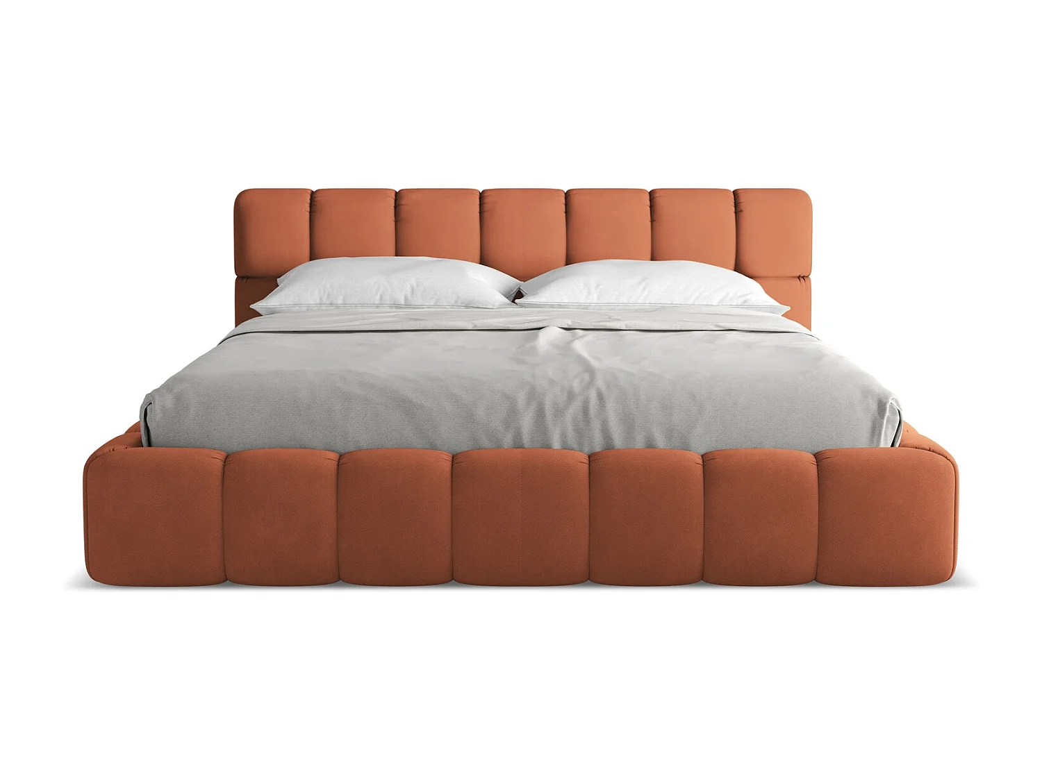 Lit rembourré avec rangement 200 x 228 - en Chenille - terre cuite - NALU