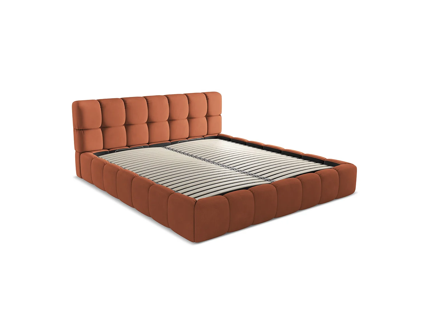 Polsterbed mit Stauraum - 200 x 228 - Chenille - Terrakotta - ROMA