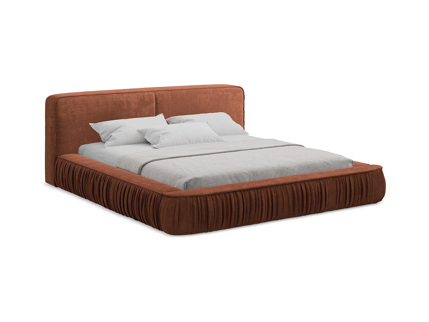 Polsterbed mit Stauraum - 198 x 238 - Chenille - Terrakotta - KEONI