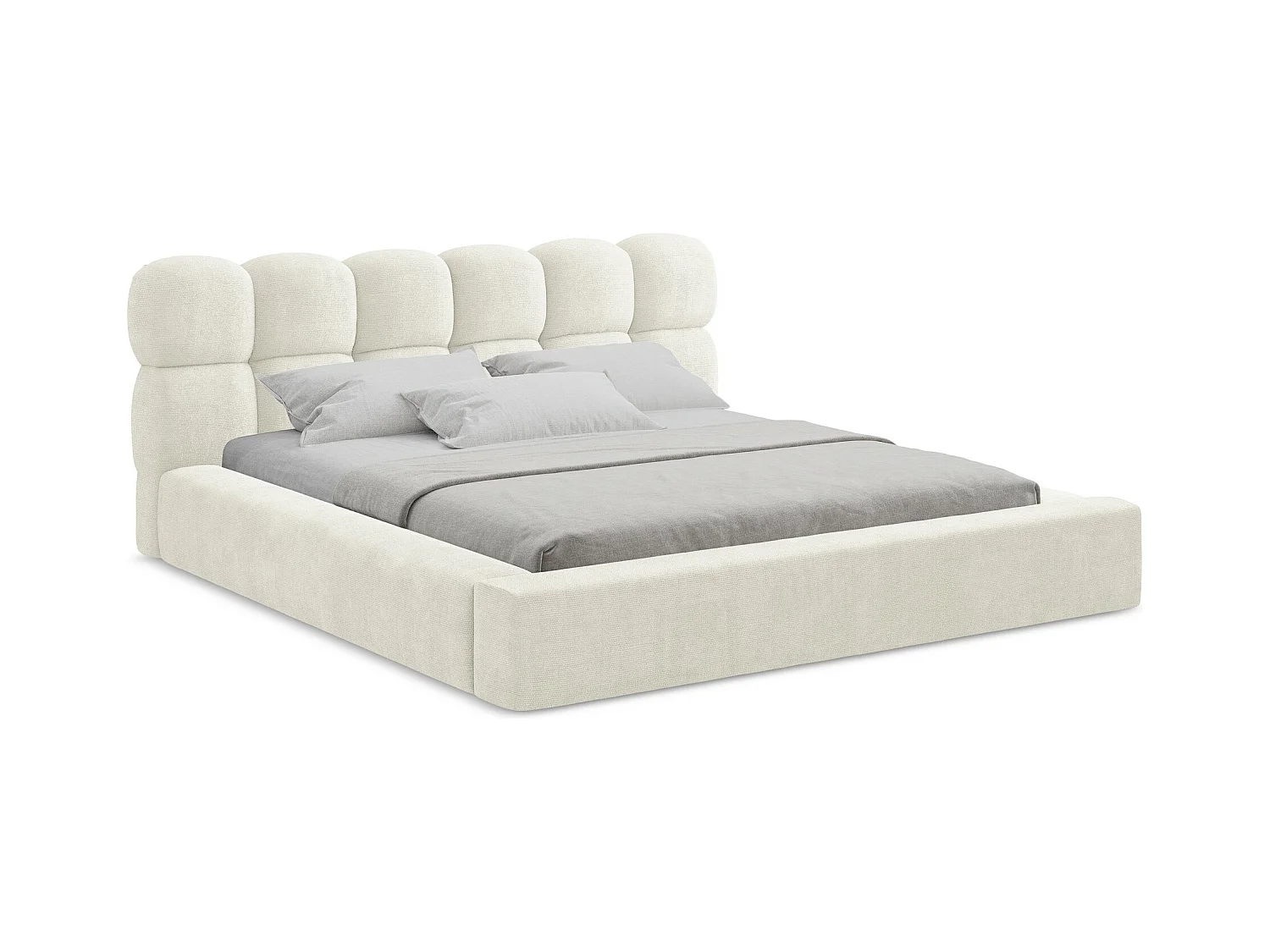 Lit rembourré avec rangement 180 x 240 - en Chenille - blanc - KAHU