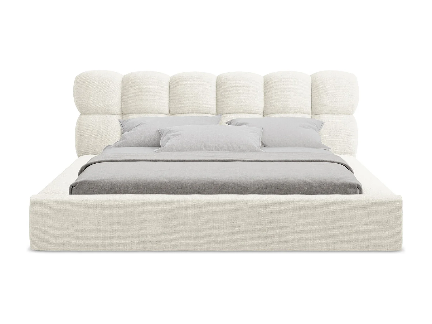 Lit rembourré avec rangement 180 x 240 - en Chenille - blanc - KAHU