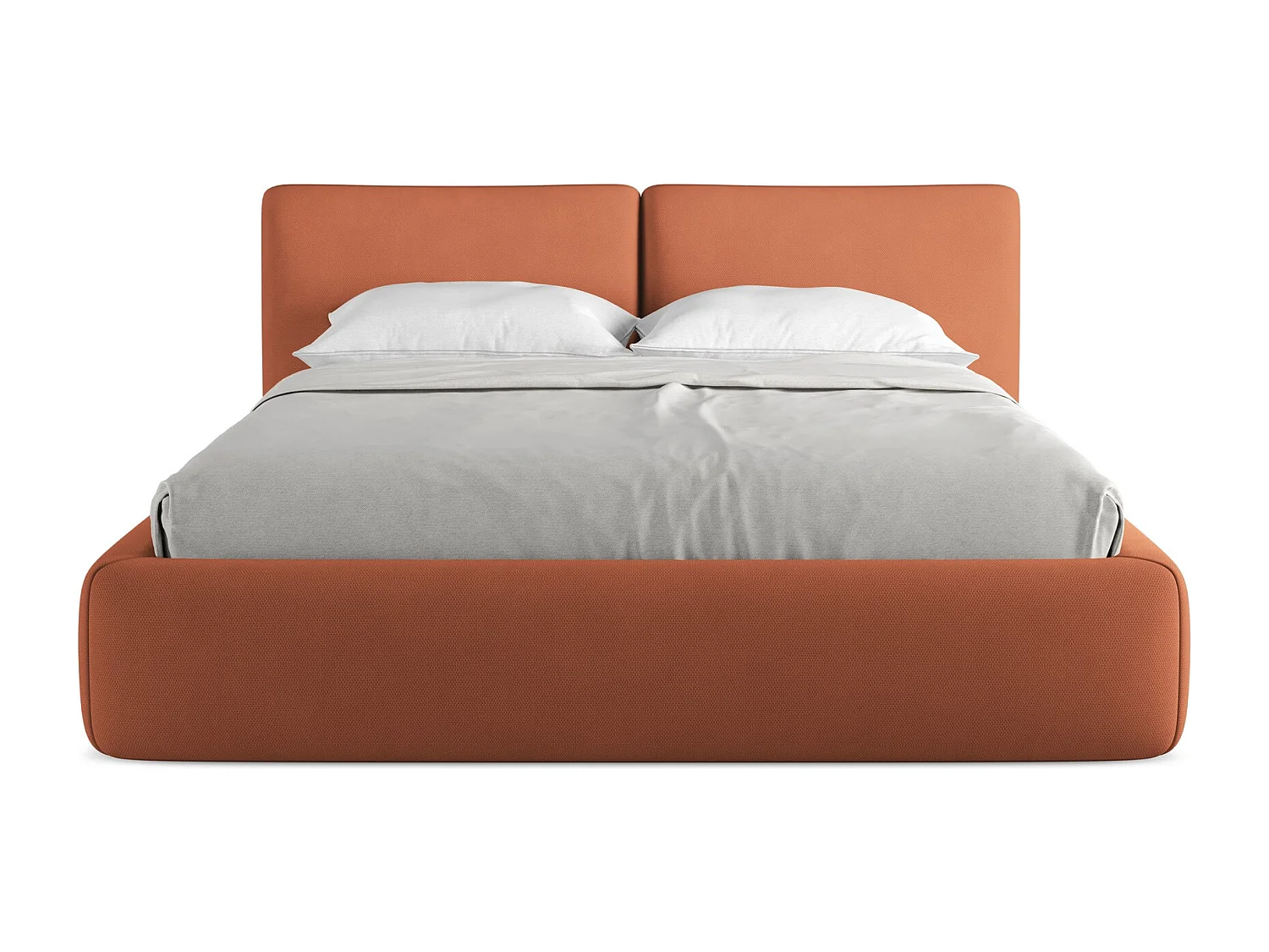 Lit rembourré avec rangement 180 x 228 - en Chenille - terre cuite - HOKU