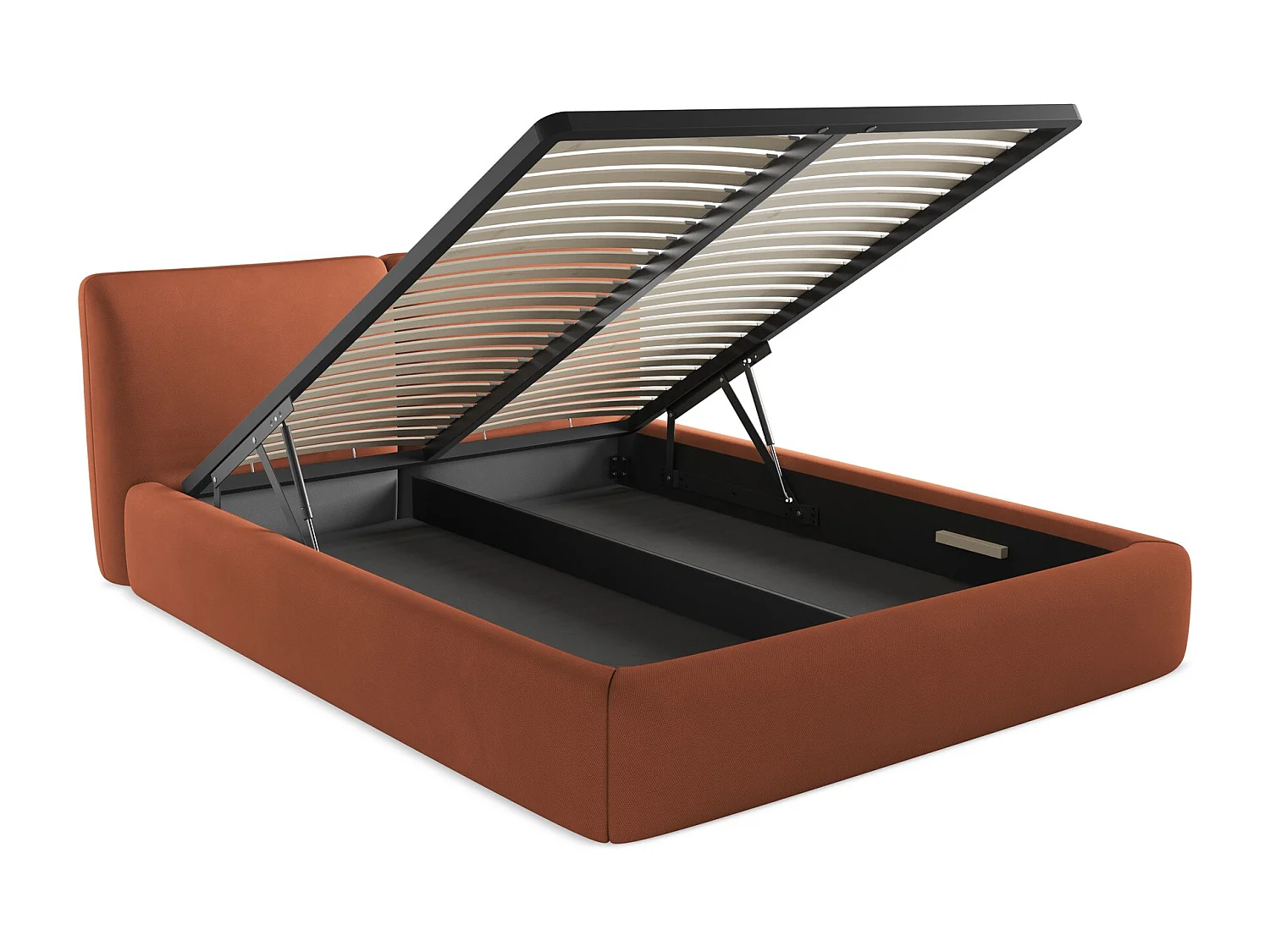 Lit rembourré avec rangement 180 x 228 - en Chenille - terre cuite - HOKU