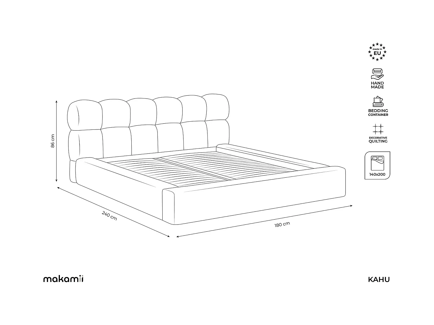 Tapicerowane łóżko z pojemnikiem 180 x 240 - Szynila - Szary - KAHU