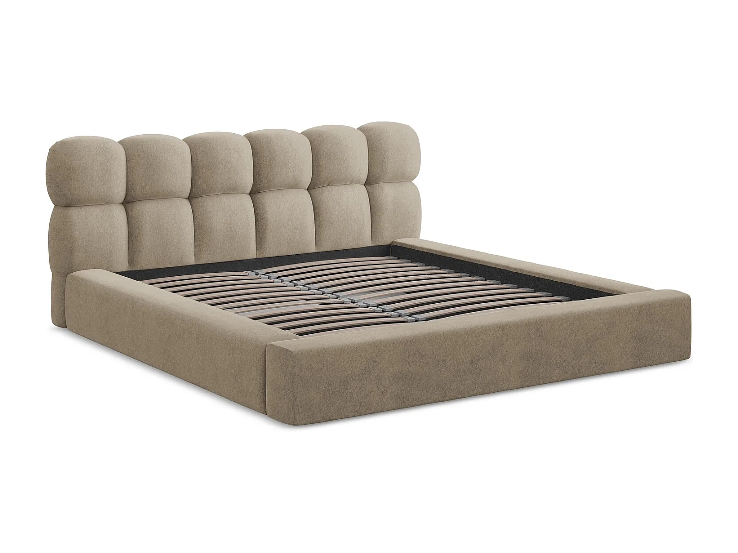 Polsterbed mit Stauraum - 220 x 240 - Samt - Beige - KAHU