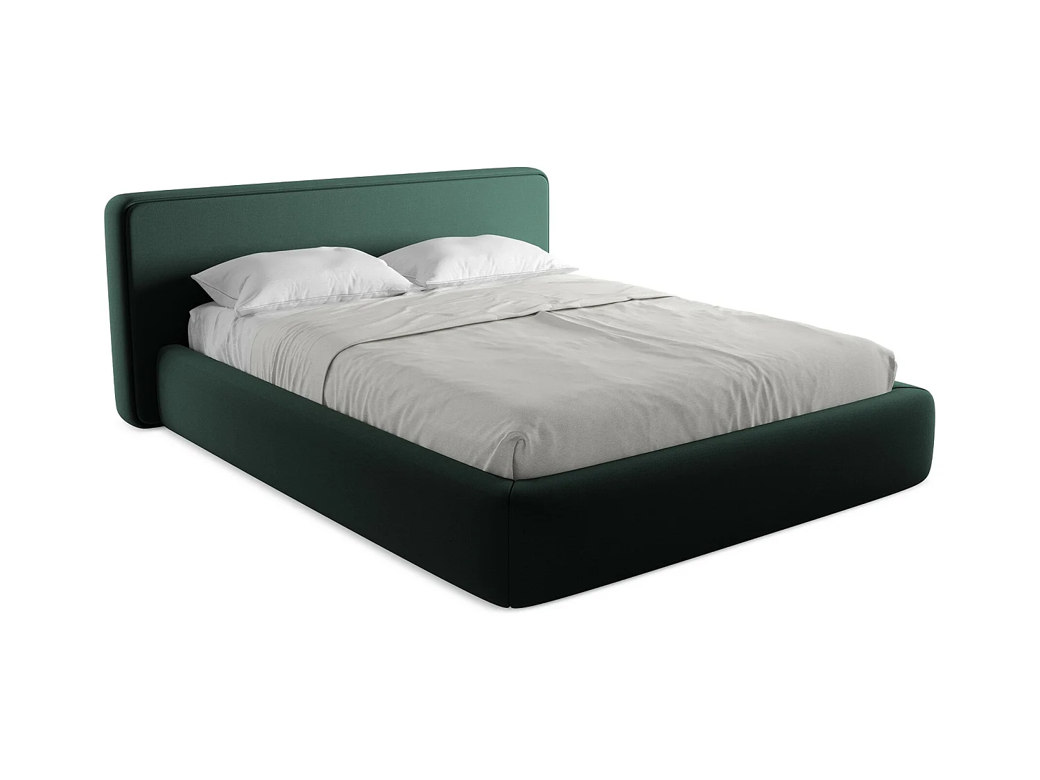 Lit rembourré avec rangement 200 x 225 - en Bouclé - bouteille verte - KIANA