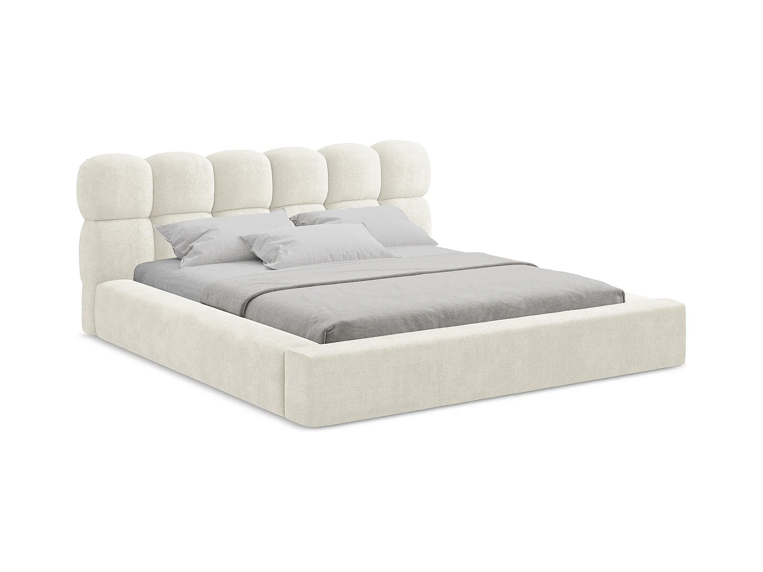 Polsterbed mit Stauraum - 220 x 240 - Chenille - Weiß - KAHU