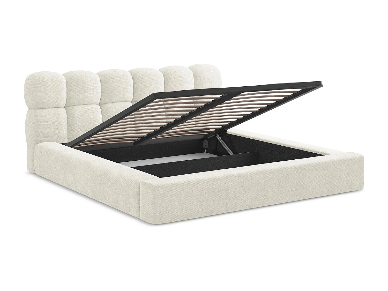 Lit rembourré avec rangement 220 x 240 - en Chenille - blanc - KAHU