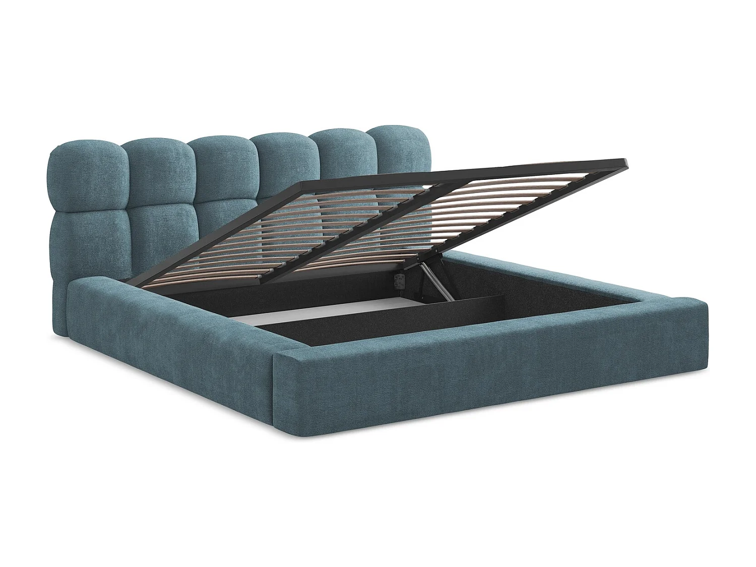 Lit rembourré avec rangement 200 x 240 - en Chenille - jeans - KAHU