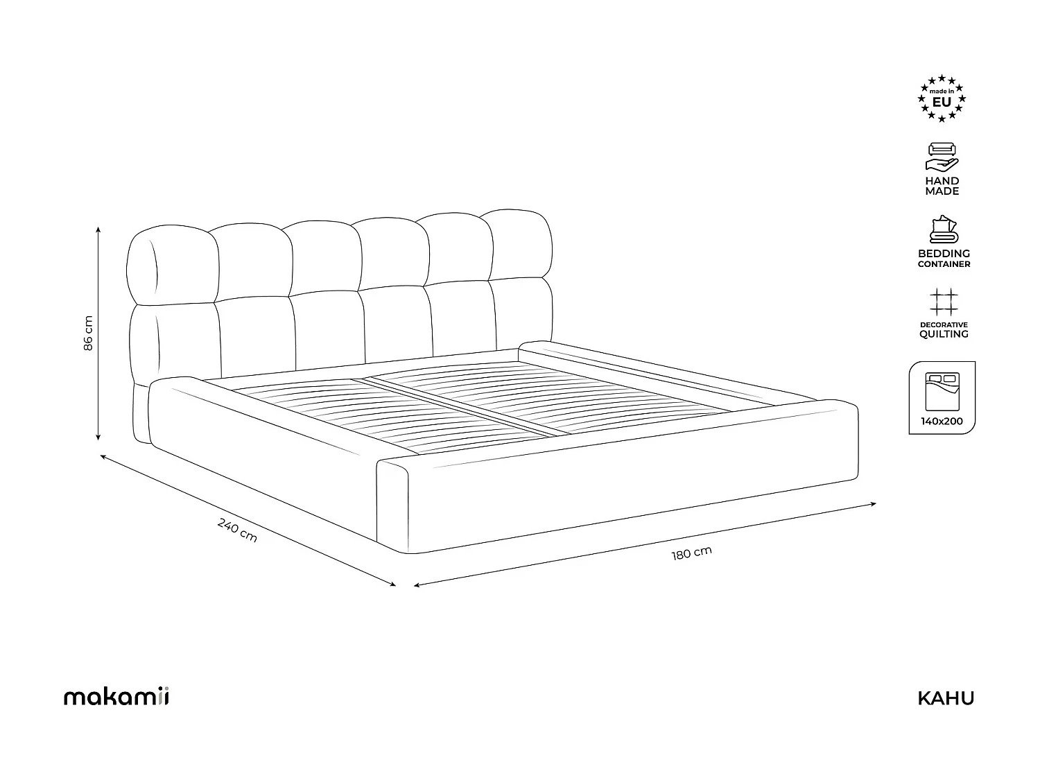 Lit rembourré avec rangement 180 x 240 - en Chenille - terre cuite - KAHU