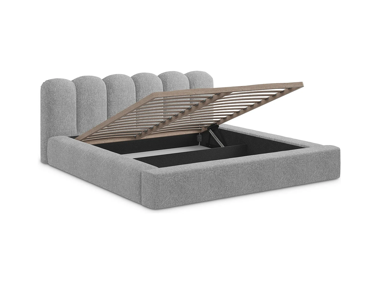 Polsterbed mit Stauraum - 180 x 238 - Strukturstoff - Hellgrau - MANO