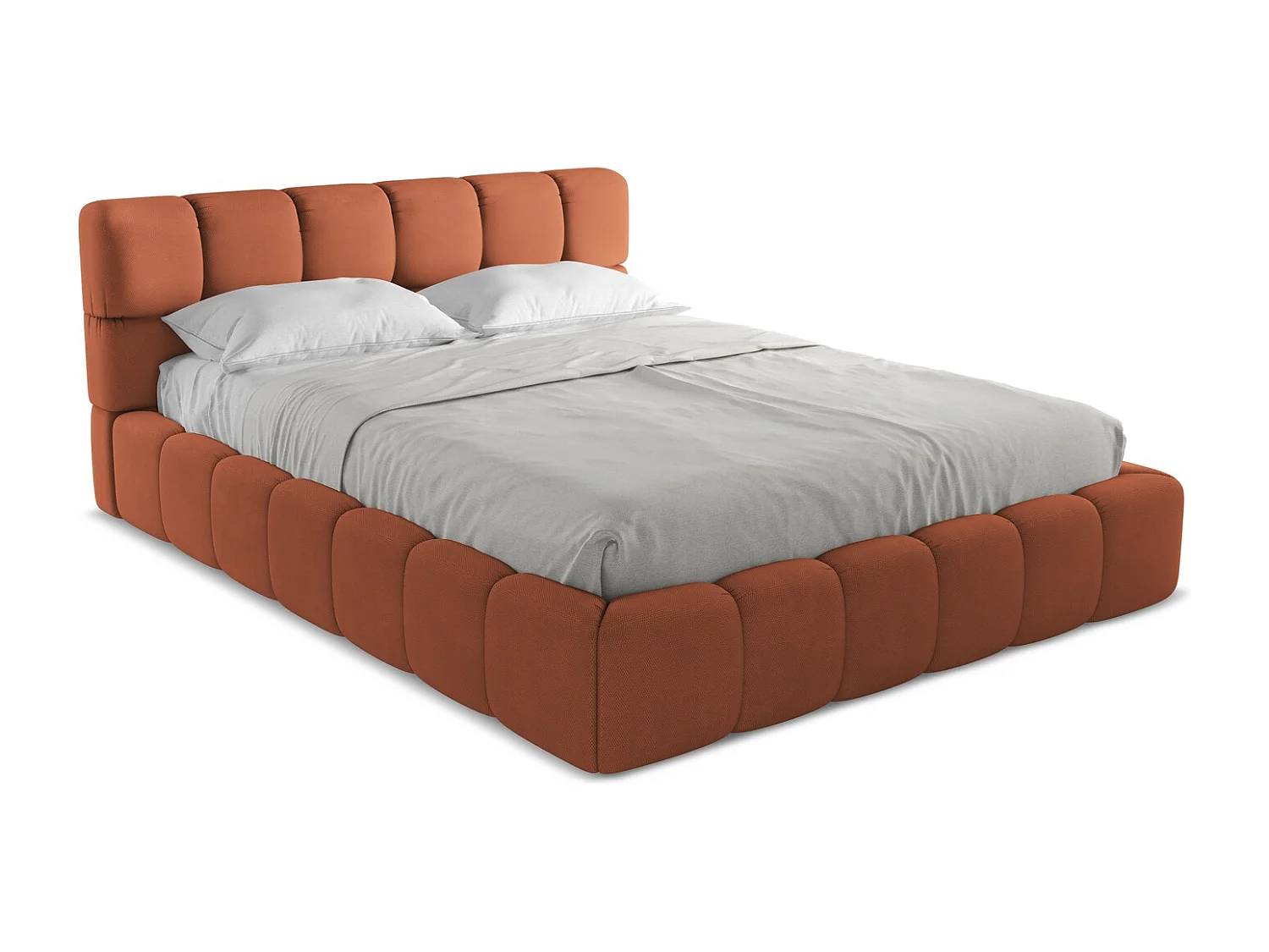 Lit rembourré avec rangement 180 x 228 - en Chenille - terre cuite - NALU