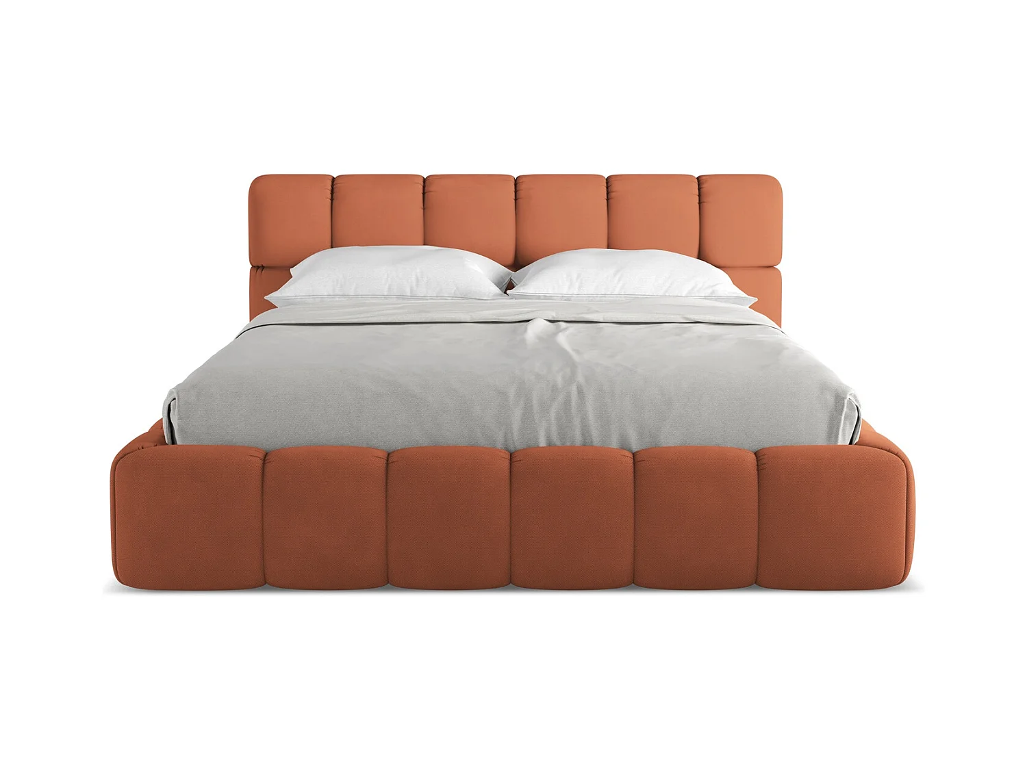 Lit rembourré avec rangement 180 x 228 - en Chenille - terre cuite - NALU