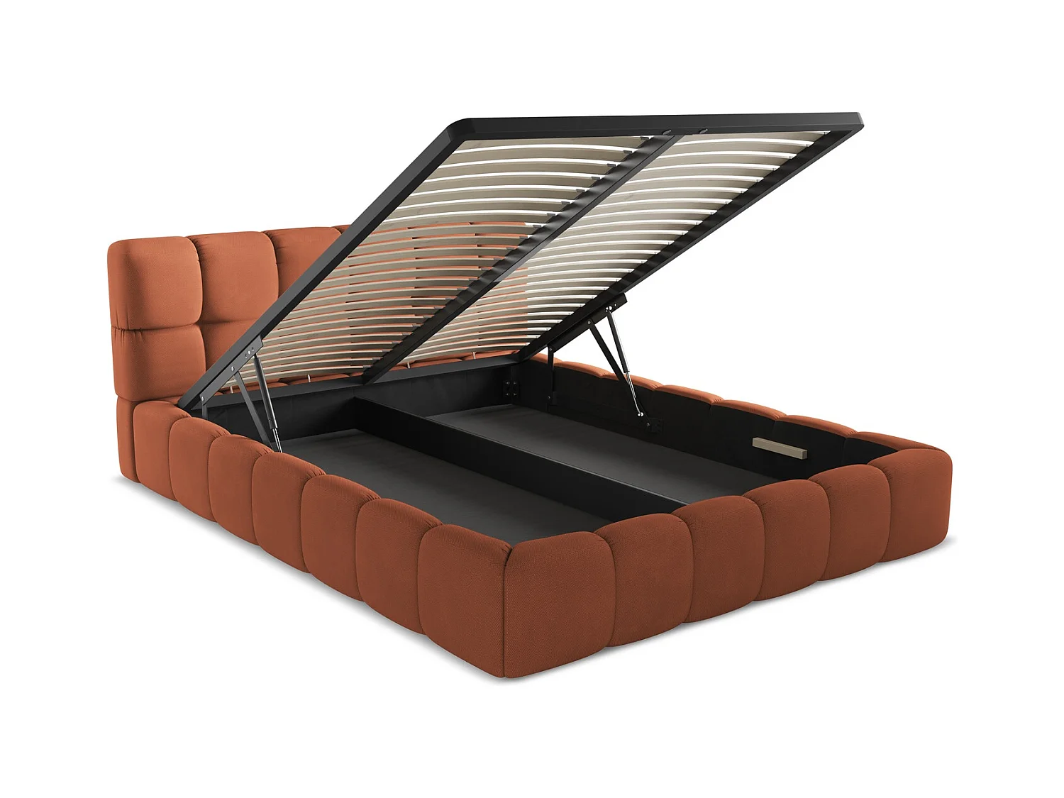 Lit rembourré avec rangement 180 x 228 - en Chenille - terre cuite - NALU