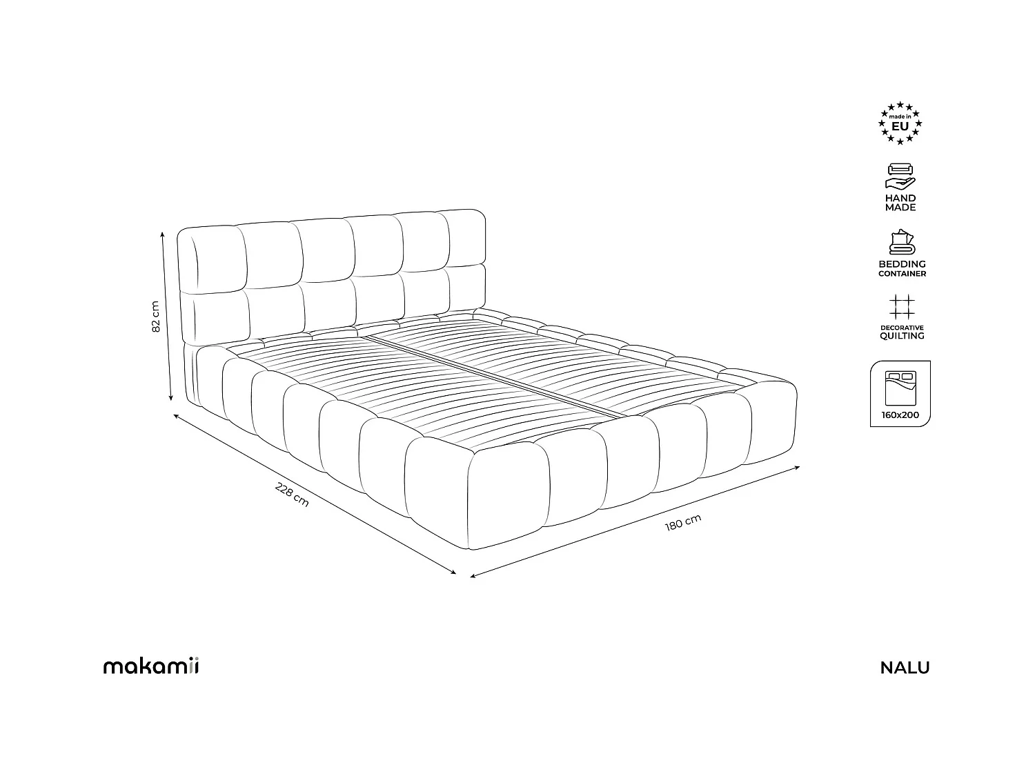 Lit rembourré avec rangement 180 x 228 - en Chenille - terre cuite - NALU