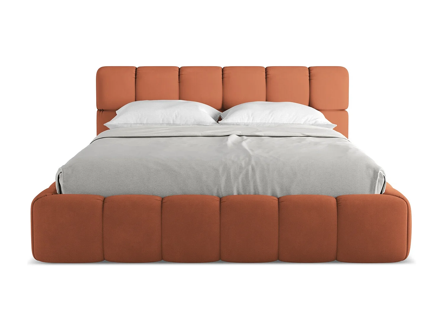 Lit rembourré avec rangement 180 x 228 - en Chenille - terre cuite - NALU