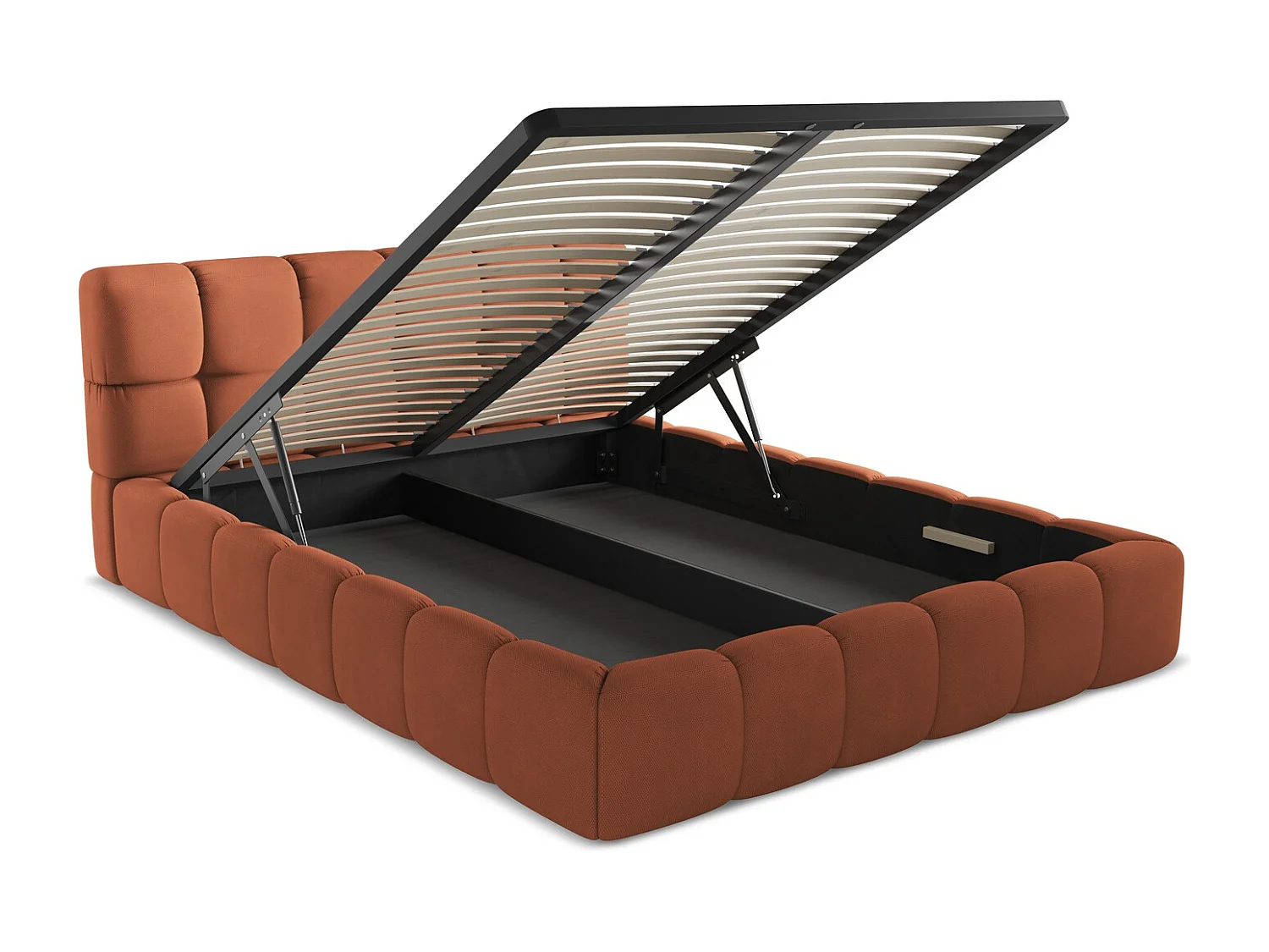 Lit rembourré avec rangement 180 x 228 - en Chenille - terre cuite - NALU