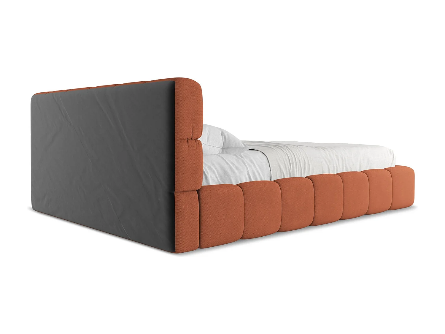 Lit rembourré avec rangement 180 x 228 - en Chenille - terre cuite - NALU