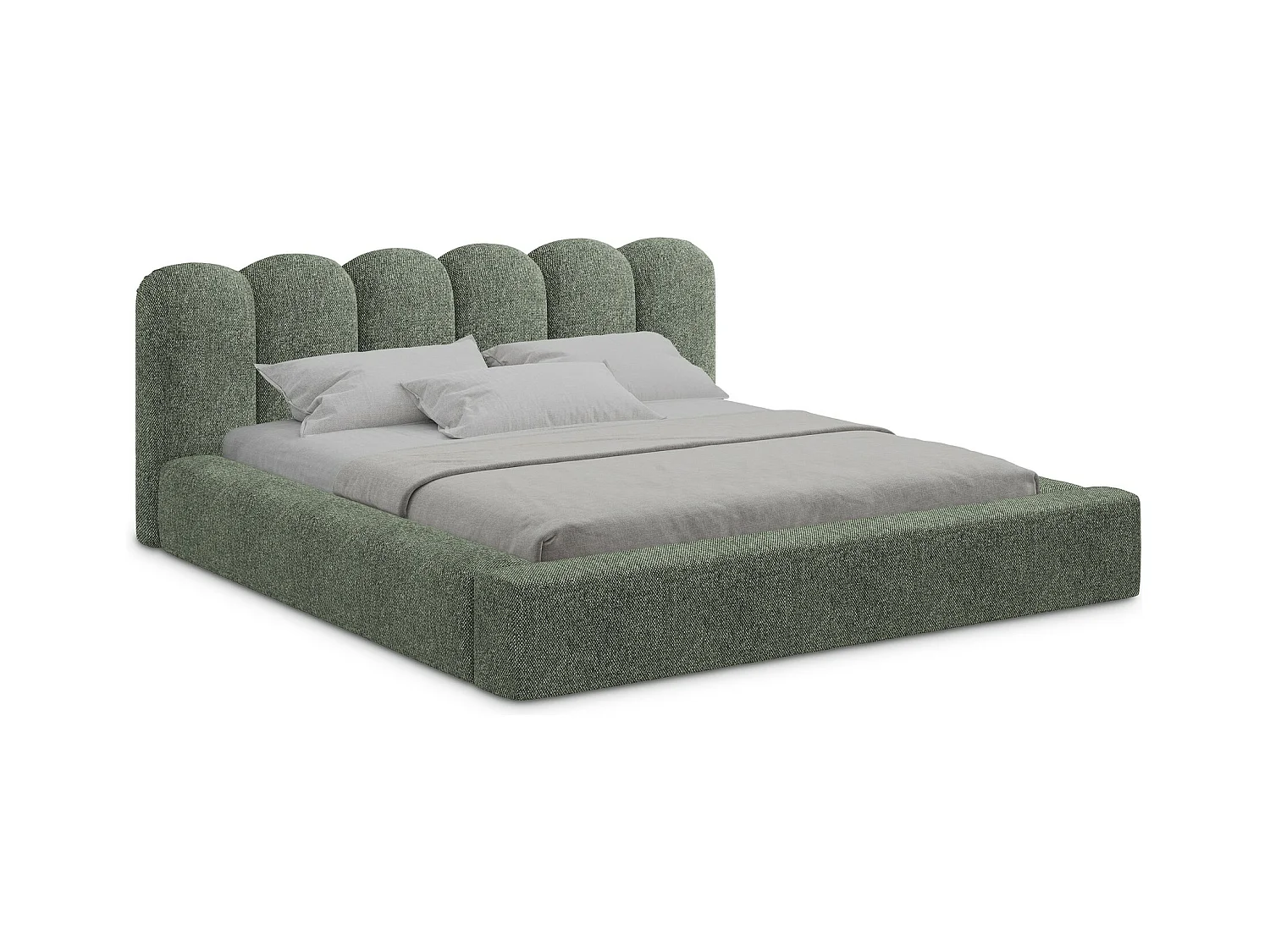 Polsterbed mit Stauraum - 180 x 238 - Strukturstoff - Grün - MANO