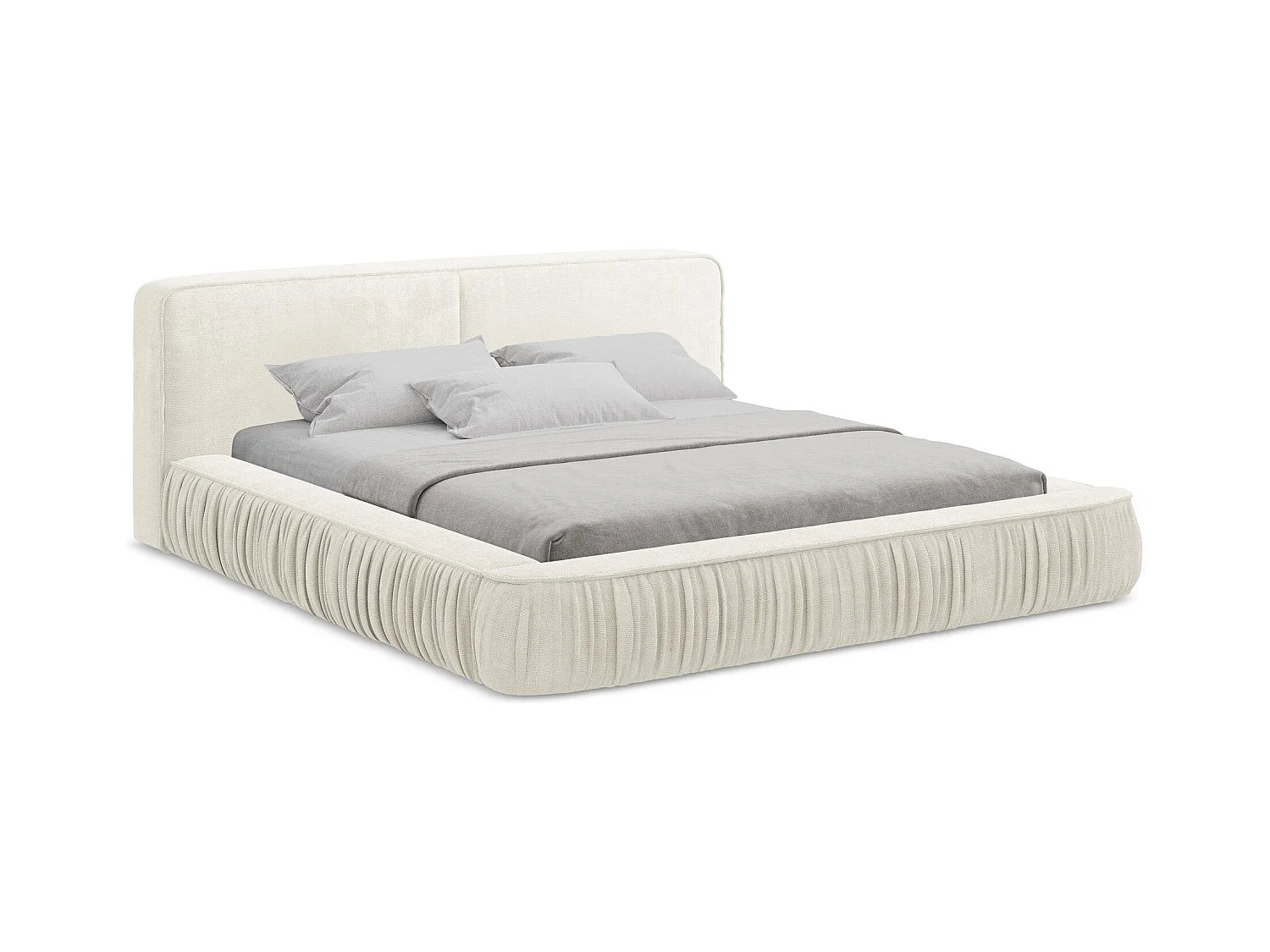 Lit rembourré avec rangement 218 x 238 - en Chenille - blanc - KEONI