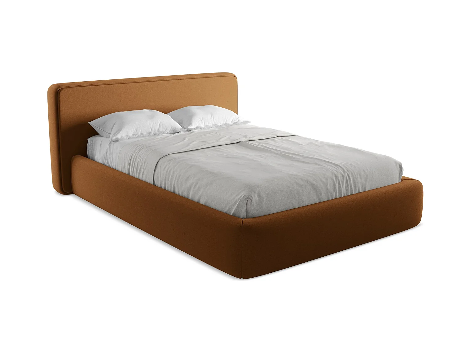 Lit rembourré avec rangement 180 x 225 - en Bouclé - terre cuite - KIANA