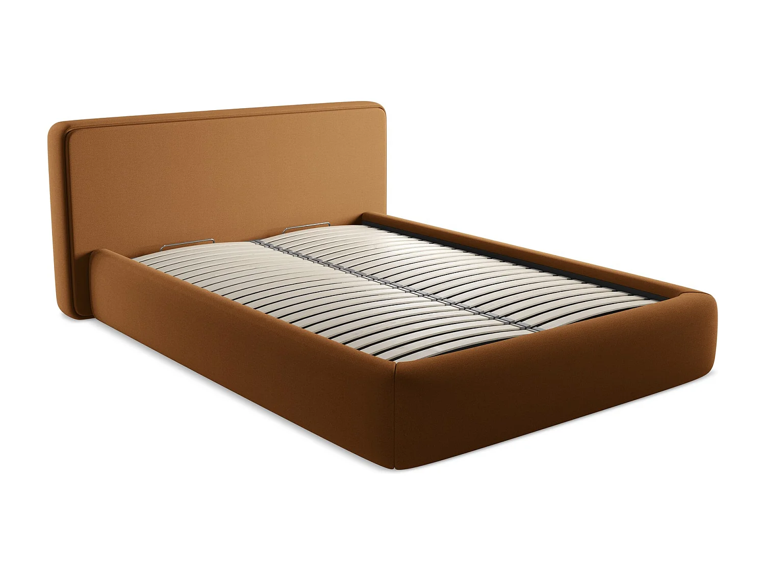 Tapicerowane łóżko z pojemnikiem 180 x 225 - Bukla - Terakota - KIANA