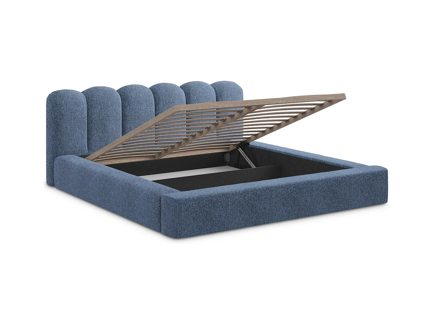 Polsterbed mit Stauraum - 180 x 238 - Strukturstoff - Blau - MANO