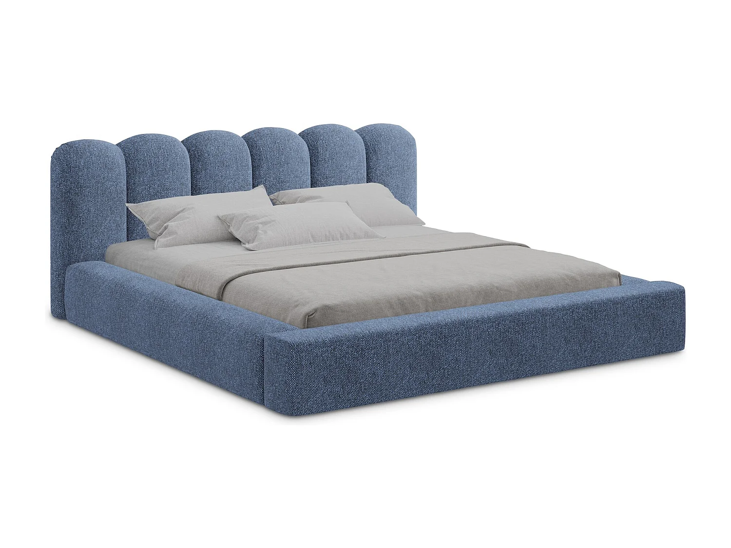Cama com espaço de arrumação 140x200 cm em tecido texturizado - azul - MANO