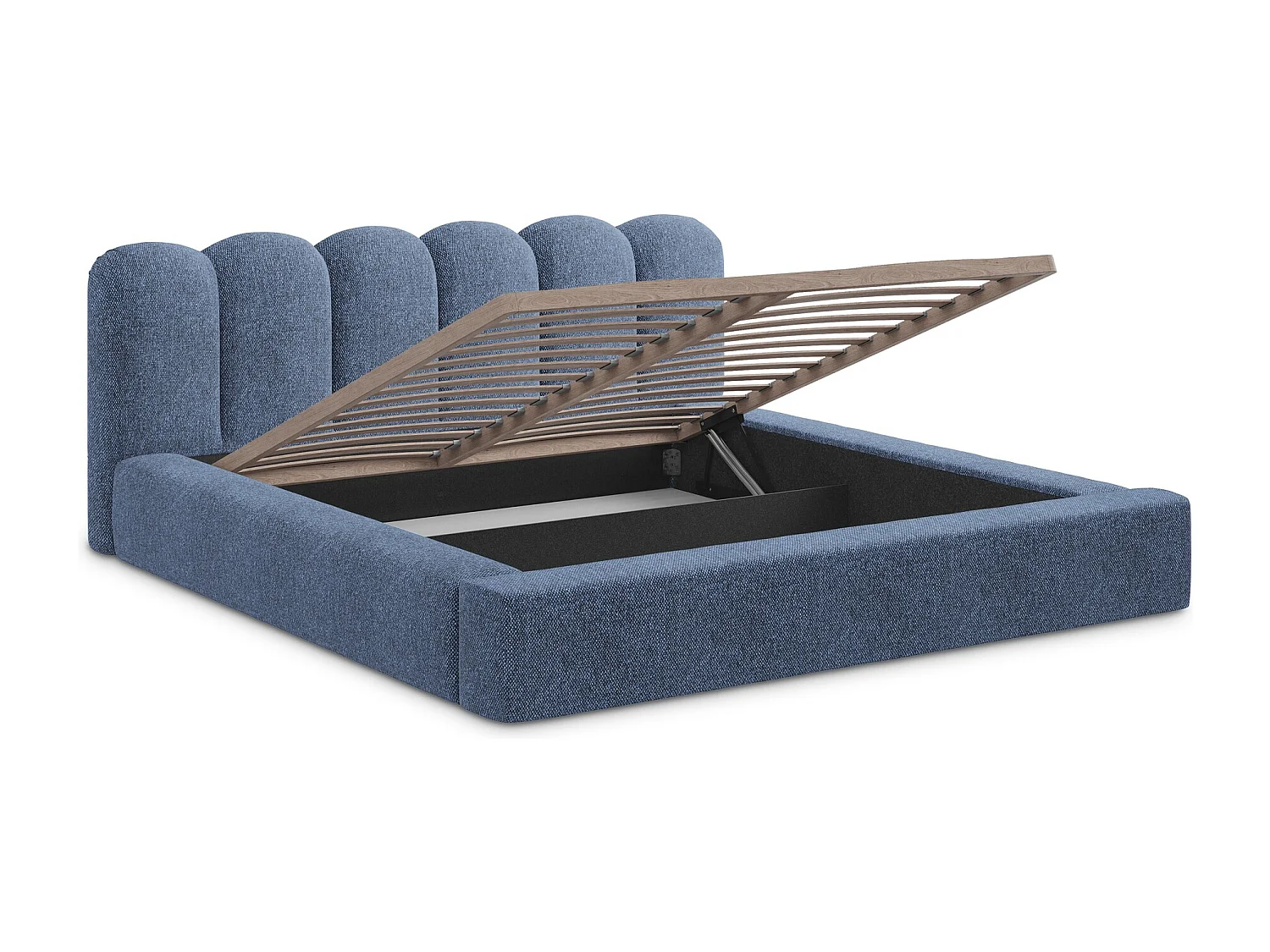 Cama com espaço de arrumação 140x200 cm em tecido texturizado - azul - MANO