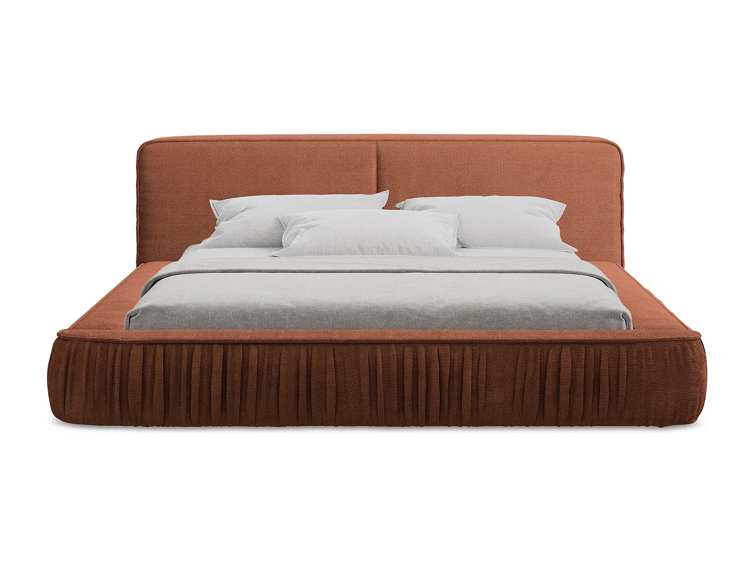 Lit rembourré avec rangement 218 x 238 - en Chenille - terre cuite - KEONI