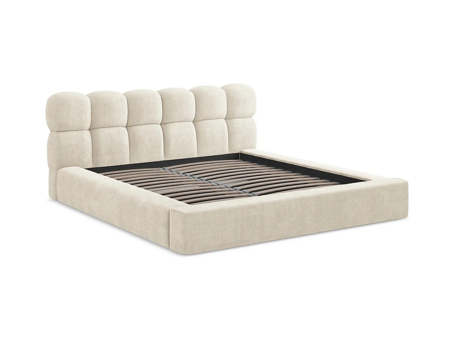 Lit rembourré avec rangement 200 x 240 - en Chenille - beige clair - KAHU