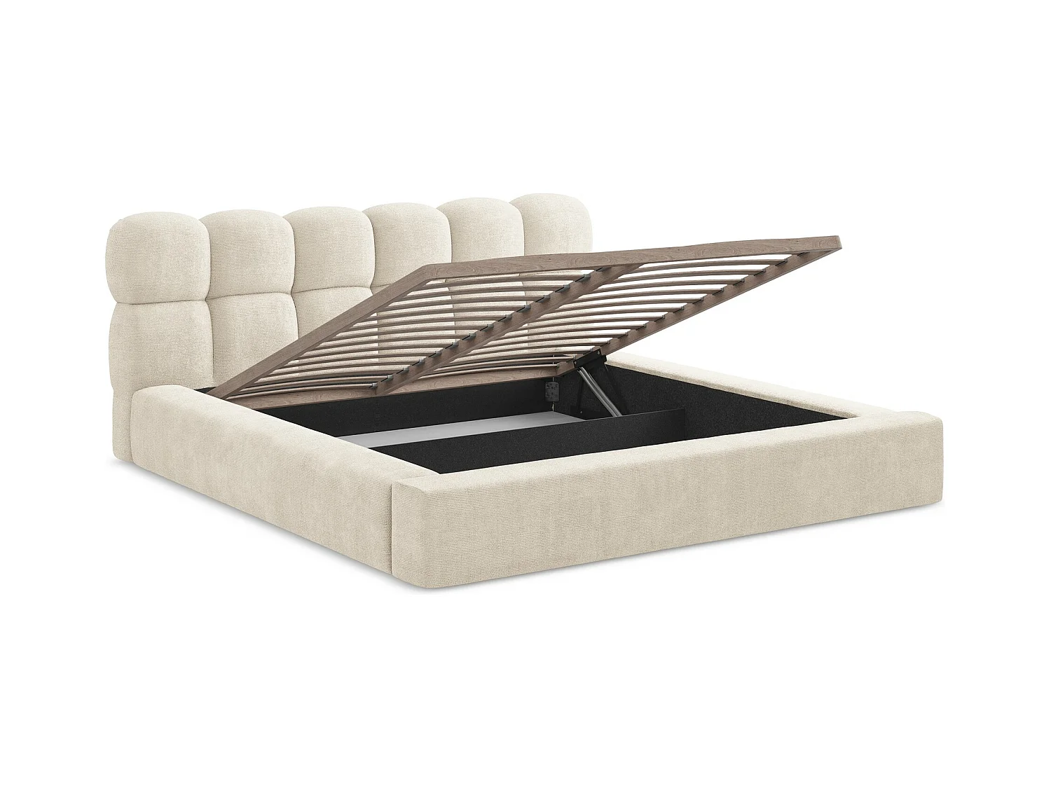 Lit rembourré avec rangement 200 x 240 - en Chenille - beige clair - KAHU